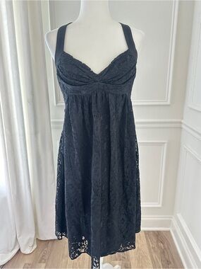 Calvin Klein Black Floral Lace Midi Halter Dress